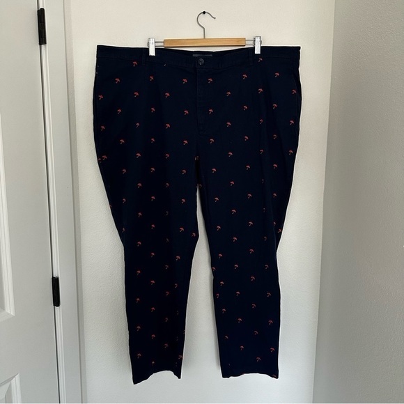 ModCloth Embroidered Umbrella Print Pants Chino Style Navy Red Size 28 Women’s - Picture 3 of 10